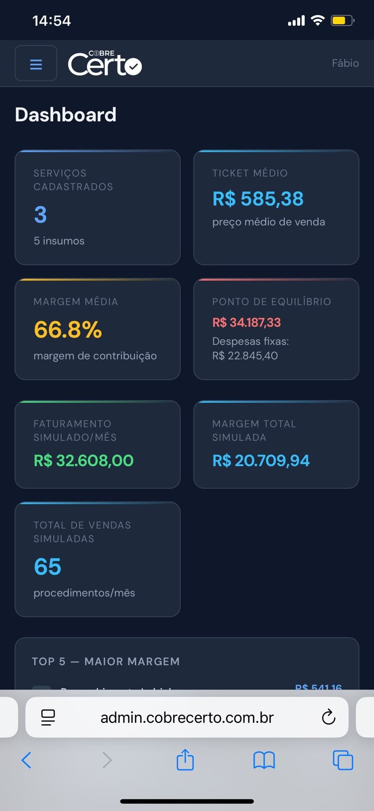 Cobre Certo no celular